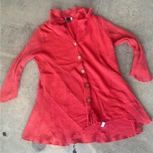 Fenini Women’s Orange Top Blouse, L, Cotton With Stretch